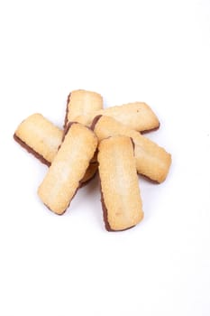 buttery biscuits with chocolate centre isolated on a white background