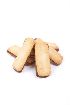 buttery biscuits with chocolate centre isolated on a white background