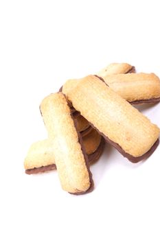 buttery biscuits with chocolate centre isolated on a white background