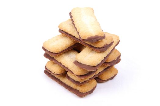 buttery biscuits with chocolate centre isolated on a white background