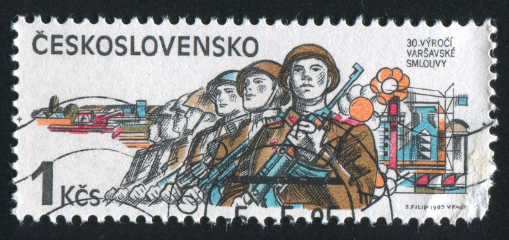 CZECHOSLOVAKIA - CIRCA 1985: stamp printed by Czechoslovakia, shows Soviet Army in CSSR, 1945, Anniversaries, circa 1985