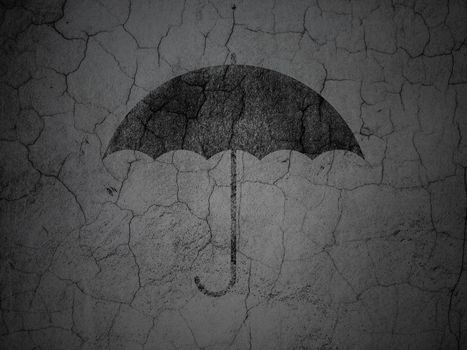 Privacy concept: Black Umbrella on grunge textured concrete wall background, 3d render