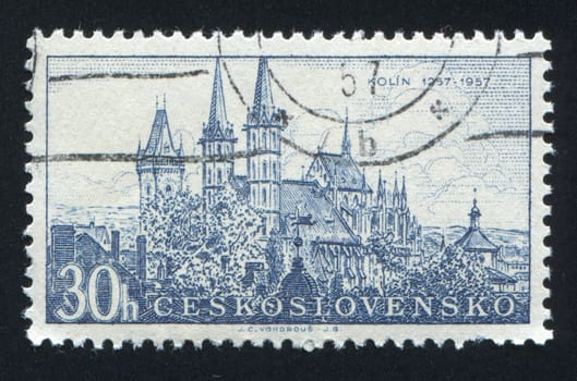 CZECHOSLOVAKIA - CIRCA 1957: stamp printed by Czechoslovakia, shows Kolin cathedral, circa 1957