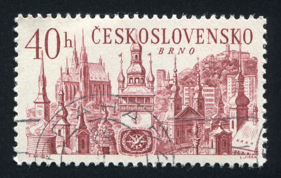 CZECHOSLOVAKIA - CIRCA 1967: stamp printed by Czechoslovakia, shows Spielberg castle and churches in Brno, circa 1967