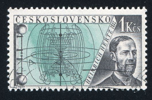 CZECHOSLOVAKIA - CIRCA 1959: stamp printed by Czechoslovakia, shows Heinrich Hertz, drawing, circa 1959