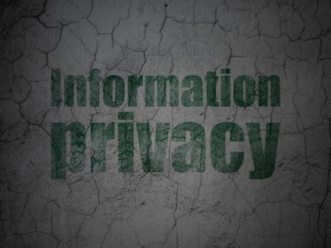 Security concept: Green Information Privacy on grunge textured concrete wall background, 3d render