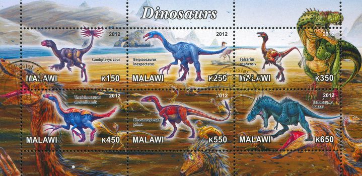 Malawi - CIRCA 2012: stamp printed by Malawi, shows Dinosaur, circa 2012
