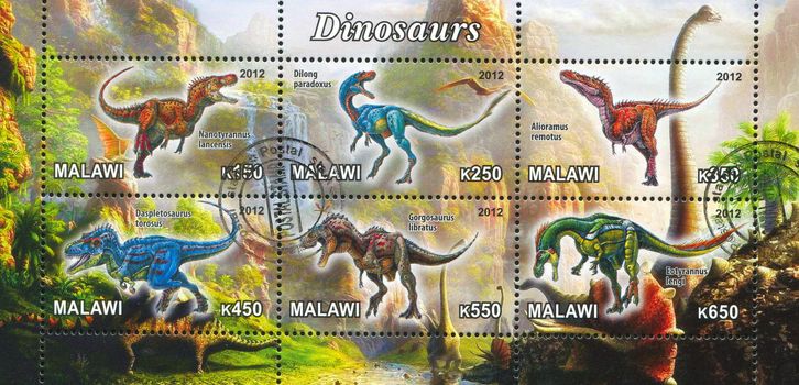 Malawi - CIRCA 2012: stamp printed by Malawi, shows Dinosaur, circa 2012