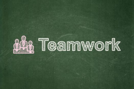 Business concept: Business Team icon and text Teamwork on Green chalkboard background, 3d render