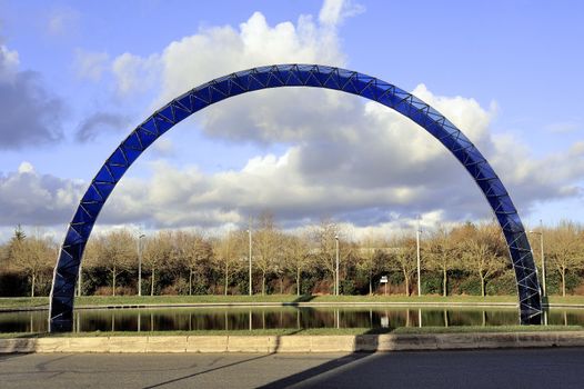 blue arch on a roundabout in Saint-Quentin-en-Yvelines in the Paris region