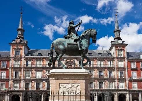 Statue of King Philips III on Plaza Mayor, Madrid, Spain