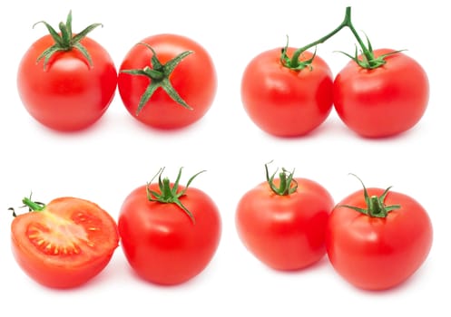 Collection of red tasty tomatoes isolated on white background