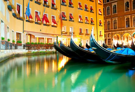 Gandolas at the canals of Venice, Italy