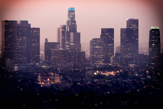Downtown Los Angeles as seen from the Griffith Observatory at dusk, Los Angeles, California, USA
