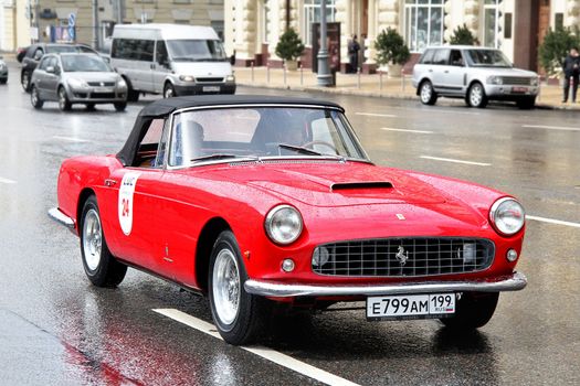 MOSCOW, RUSSIA - JUNE 3: Italian motor car Ferrari 250GT competes at the annual L.U.C. Chopard Classic Weekend Rally on June 3, 2012 in Moscow, Russia.