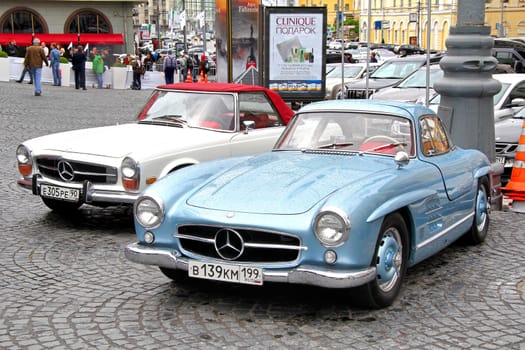 MOSCOW, RUSSIA - JUNE 3: German motor car Mercedes-Benz 300SL competes at the annual L.U.C. Chopard Classic Weekend Rally on June 3, 2012 in Moscow, Russia.