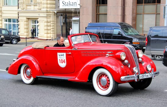 MOSCOW, RUSSIA - JUNE 2: American motor car Hudson Eight competes at the annual L.U.C. Chopard Classic Weekend Rally on June 2, 2013 in Moscow, Russia.