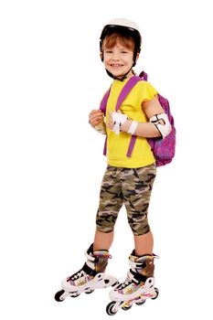 happy little girl with roller skates