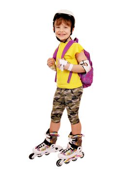 happy little girl with roller skates