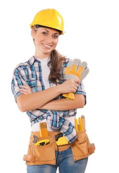 beautiful female wearing working clothes