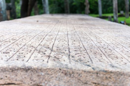 Stone Book Gal Pota in ancient city of Polonnaruwa, Sri Lanka. Shallow depth of field