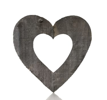 wooden heart shape isolated on white background with space for text