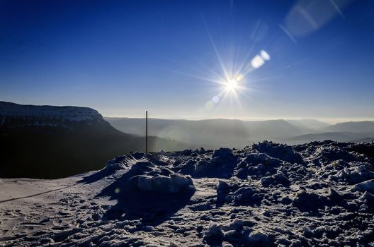 Beautiful view from the snowy mountain.