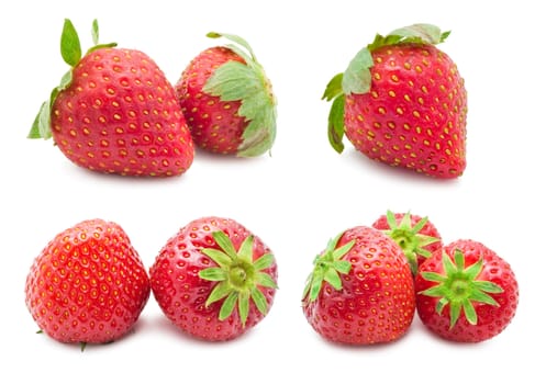 Collection of red strawberry isolated on white background