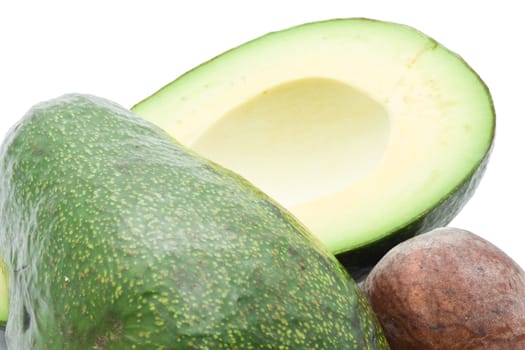 Fresh green avocado isolated on white background