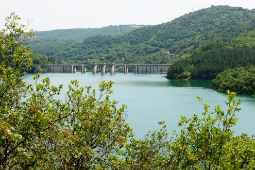 Ivaylovfrad dam lake barrage on river Arda, South Bulgaria in summer season