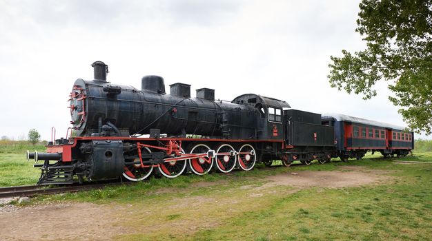 Original passengers steam-power train from the Orent Express era at the old railway station in Edirne, Turkey.