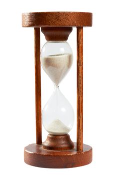 Old hourglass, sand timer from old tuimes to measure time, isolated on white with clipping path uncluded