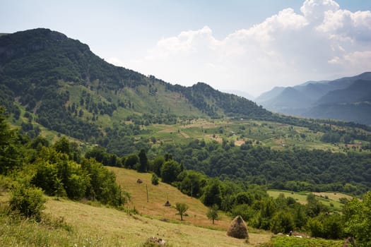 Landscape view from the mountains near Teteven town, North Bulgaria in summer season