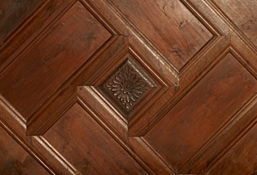 Wooden ornament with hand-made carvings in traditional wooden house from Zheravna village, Bulgaria