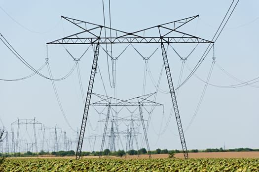 High voltage power lines near nuclear power station in North Bulgaria