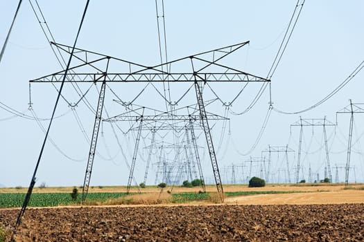 High voltage power lines near nuclear power station in North Bulgaria