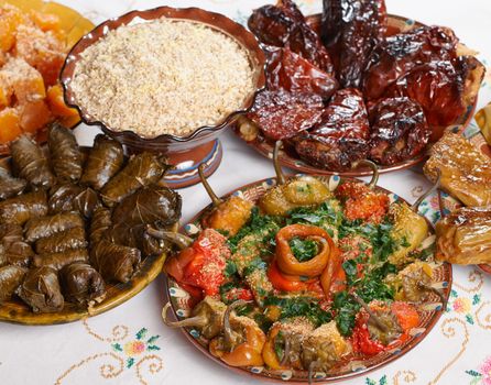 Traditionasl Bulgarian Christmas vegetarian food on holiday table