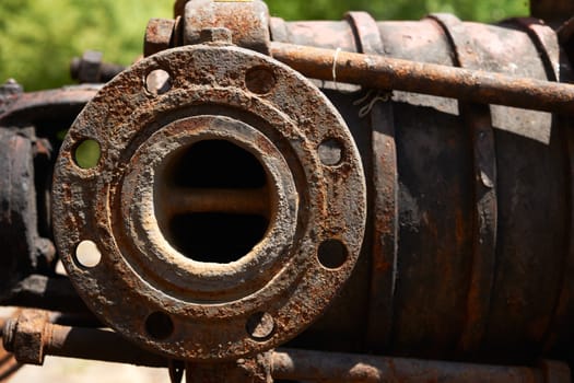 Rusty scrap steel, industrial element, large iron pipe