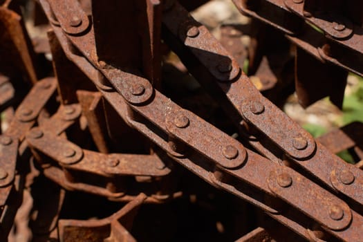 Rusty scrap, industrial element, steel machine chain