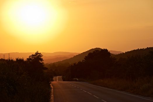 Road to the sunset in Sredna gora mountain, Bulgaria