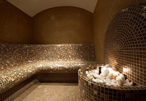 Interior of contemporary turkish steam bathroom