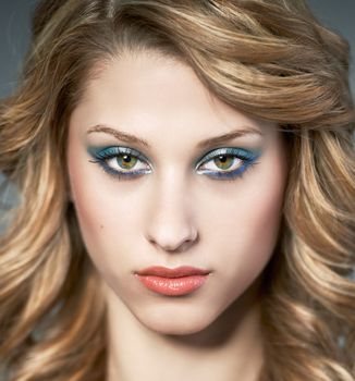 Beauty portrait of young caucasian woman, model girl studio shoot