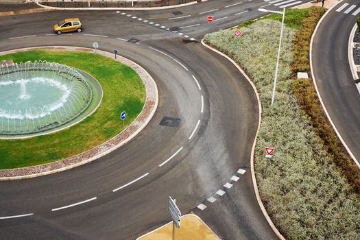 Road junction with circular motion in small town of Sothern France