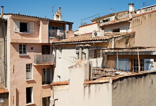 Roofs of traditional houses from XVII century in Aix en Provence town, France