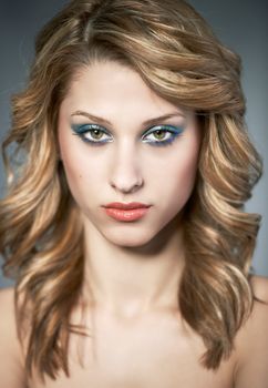 Beauty portrait of young caucasian woman, model girl studio shoot