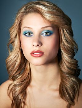 Beauty headshot of model girl young woman with blond hair and healthy skin