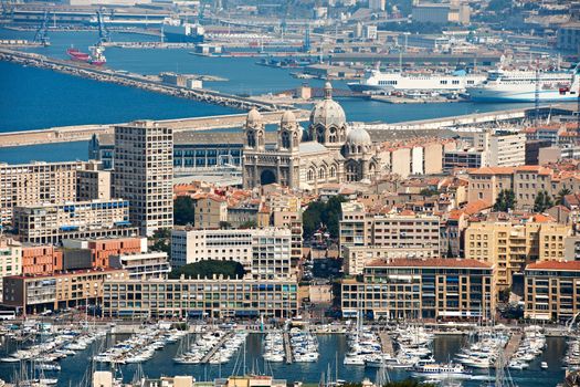 Old harbour of Marseille city and cargo harbour in the back