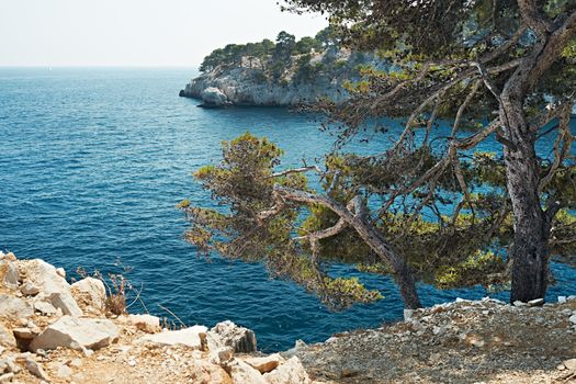 Blue water of Calanque de Cassis, Mediterranean France, region PACA