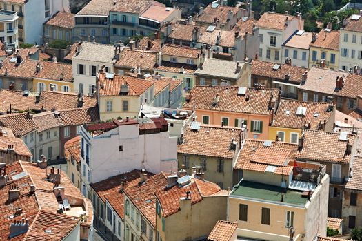 Roofs in the old part of mediterranean Marseille city, South France, French Provence