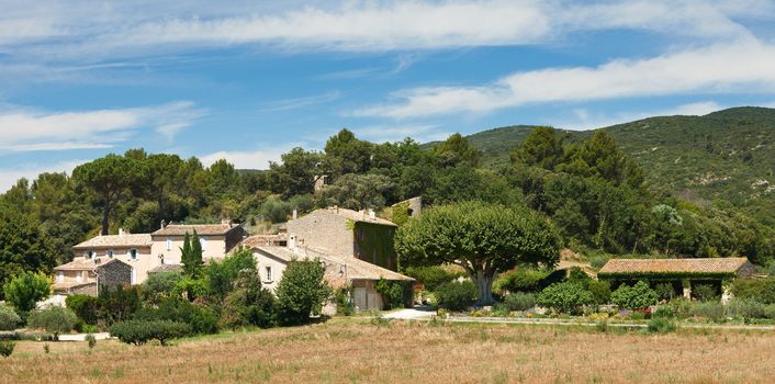 Typical french stone houses in Lourmarin village, Provence, district of Luberon, France